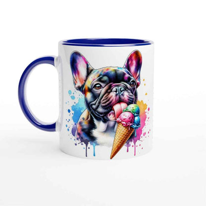Cute Frenchie 250ml Ceramic Mug with Colour Inside – French Bulldog Licking Ice Cream | Unique Dog Lover Gift