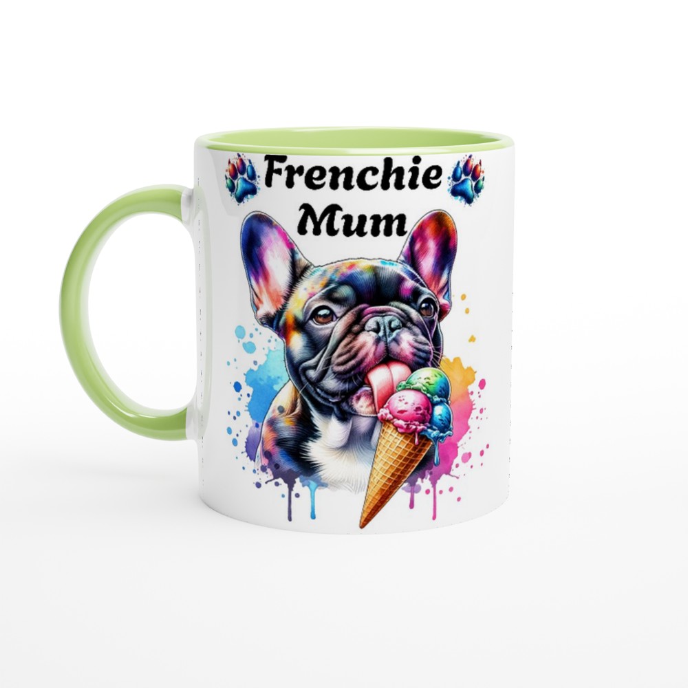 Cute Frenchie mum Ceramic mug French bulldog licking Ice cream. - Ceramic Green - Print Material