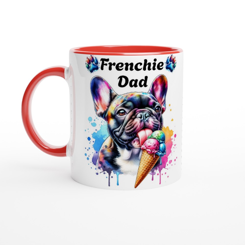 Frenchie dad ceramic mug with cute French Bulldog licking ice cream - Ceramic Red - Print Material