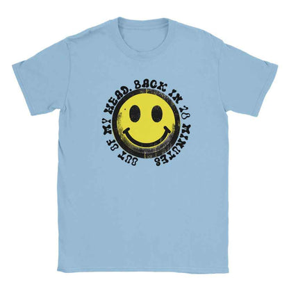 Happy Raver T-Shirt - Smiley Yellow Face with 'Out of My Head'  - Soft & Comfy Tee