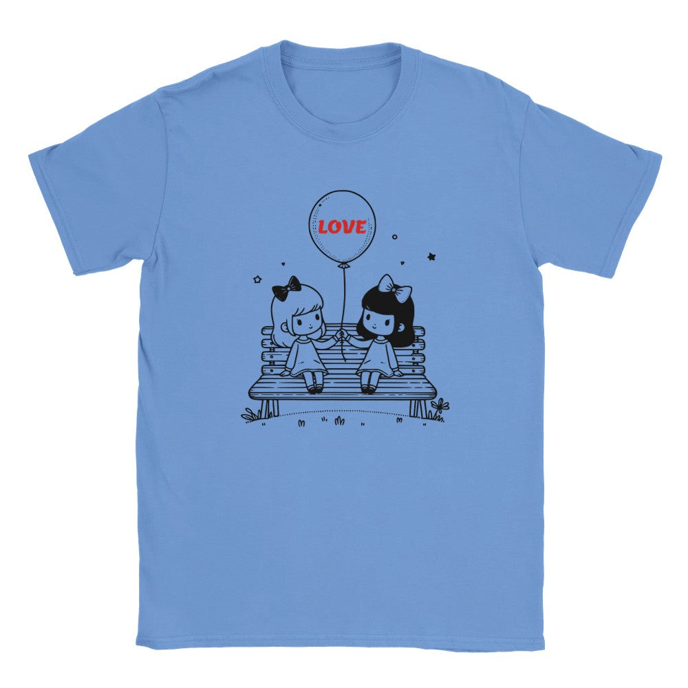 Heartfelt Friendship T-Shirt - Girls on Bench Balloon - Perfect Valentine Gift - Carolina Blue / S - T-shirt
