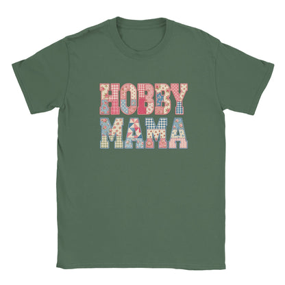 Hobby Mama Shirt, Faux Patchwork Mama Tee, Quilted Letter Graphic Shirt, Floral Patchwork Top, Gift for Crafty Mom, Green