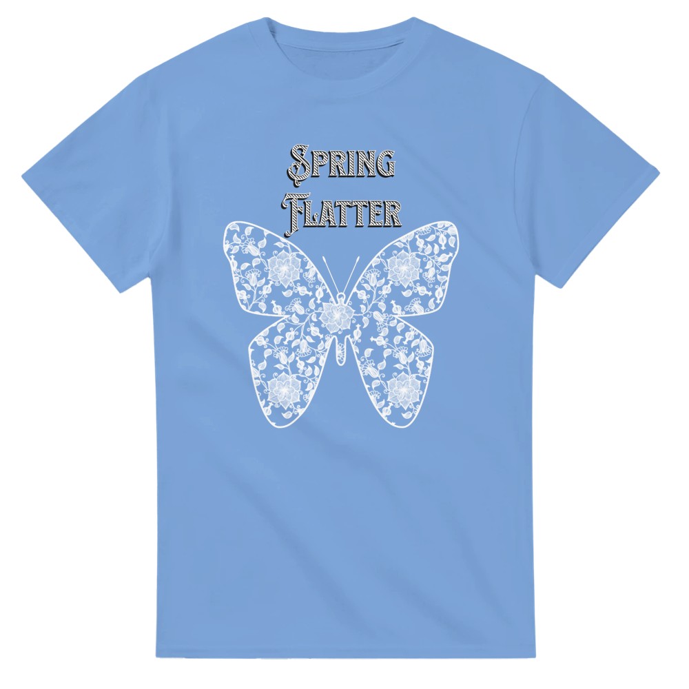 Cute Butterfly T-Shirt in lace style | Stylish 100% Cotton Tee | Casual Everyday Wear - Carolina Blue / S - T-shirt