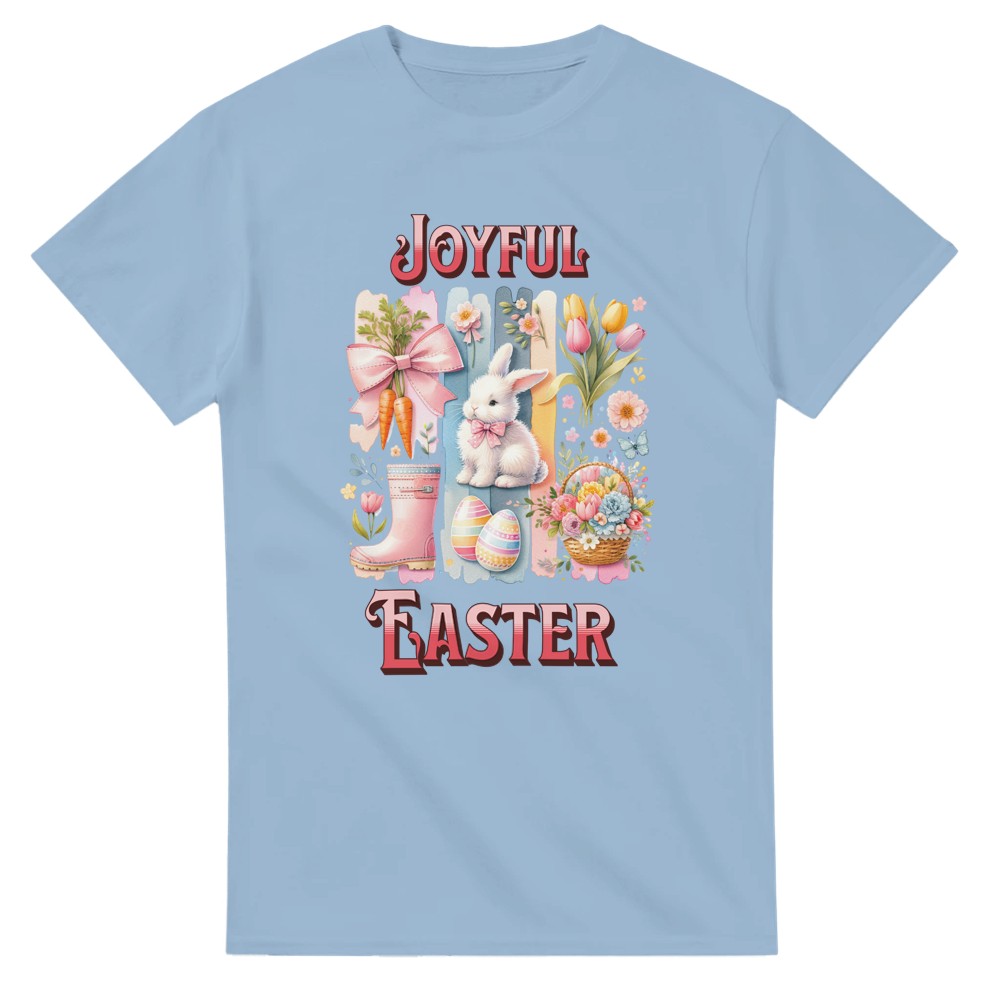 Joyful Easter T-Shirt | Cute Bunny & Egg Design | Perfect for Spring - Light Blue / S - T-shirt