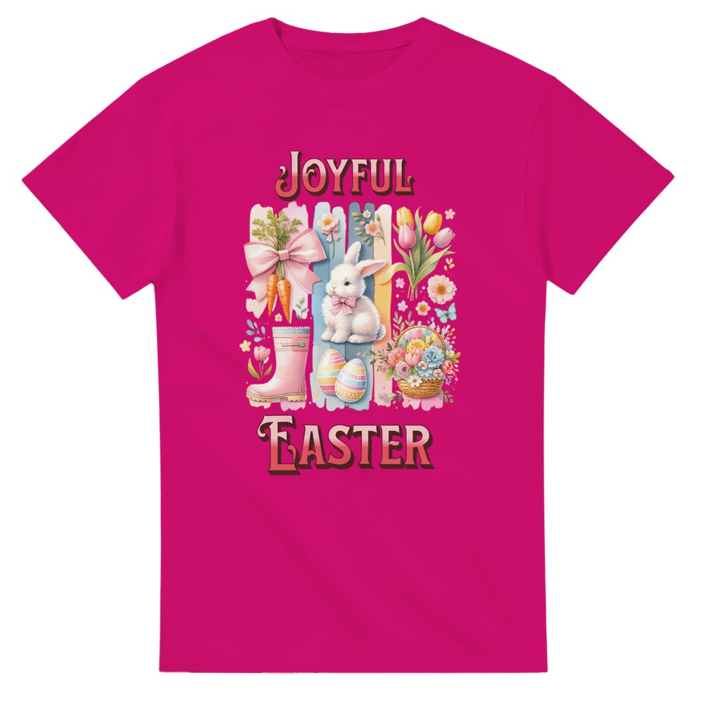Joyful Easter T-Shirt | Cute Bunny & Egg Design | Perfect for Spring - Heliconia / S - T-shirt