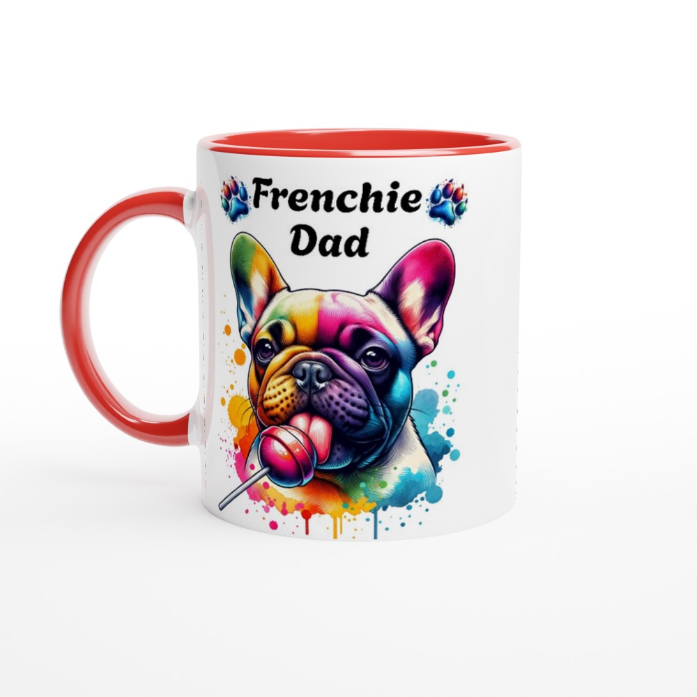 Frenchie Dad mug French Bulldog present for him White 250ml Ceramic Mug with Colour Inside - Ceramic Red - Print