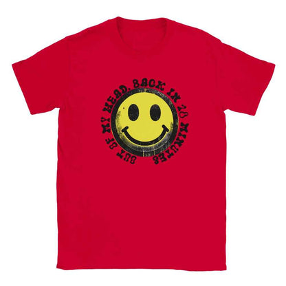 Happy Raver T-Shirt - Smiley Yellow Face with 'Out of My Head'  - Soft & Comfy Tee