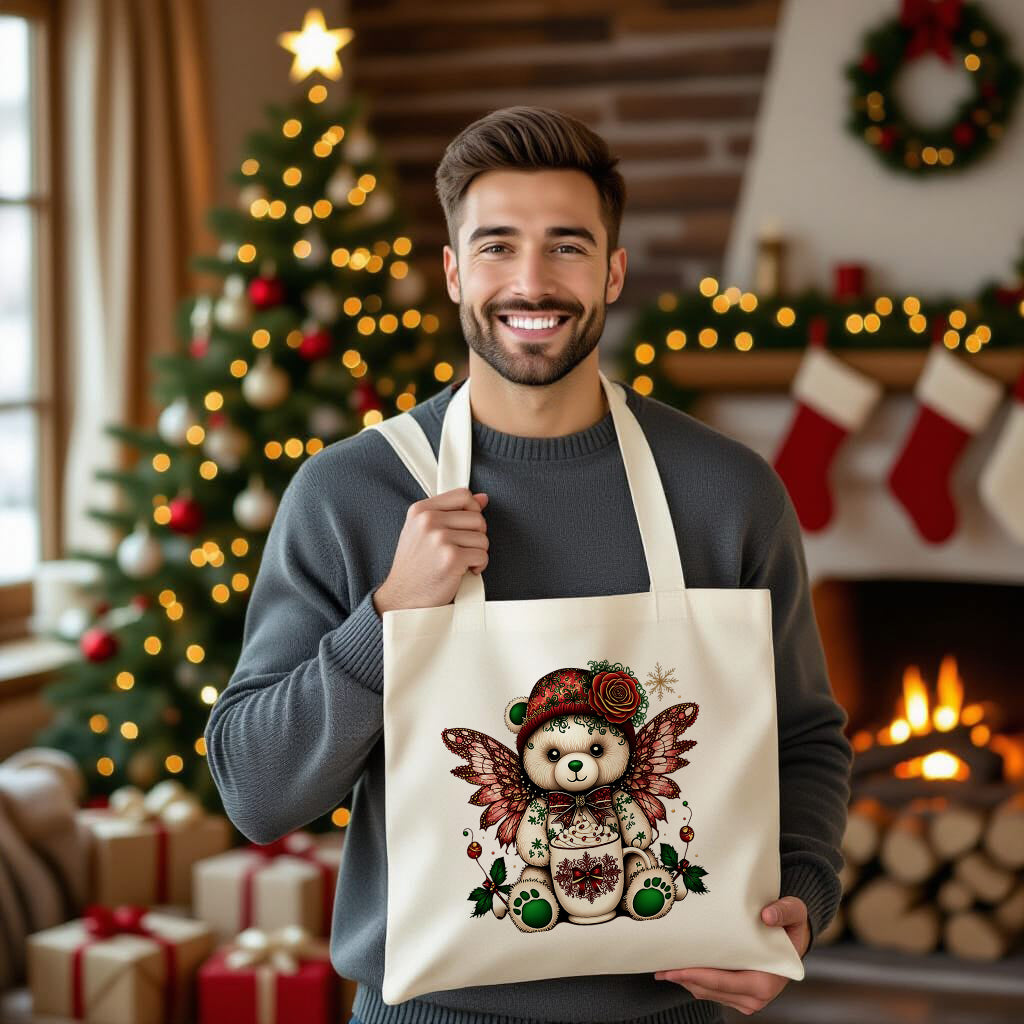 Fluffy Gothic Christmas Teddy Bear Collection – T-Shirt Tile & Tote Bag - Tote bag / Teddy 8 - T-shirt