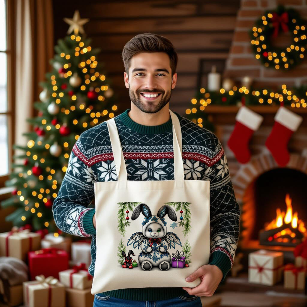 Fluffy Gothic Christmas Bunny Collection – T-Shirt Tile & Tote Bag - Tote bag / Bunny 1 - T-shirt