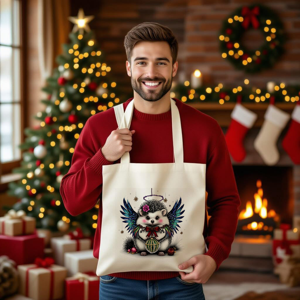 Fluffy Gothic Christmas Hedgehog Collection – T-Shirt Tile & Tote Bag - Tote bag / Hedgy 1 - T-shirt