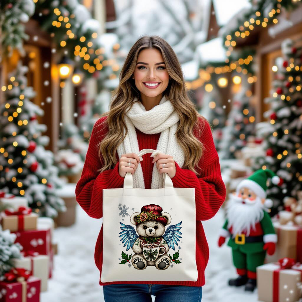 Fluffy Gothic Christmas Teddy Bear Collection – T-Shirt Tile & Tote Bag - Tote bag / Teddy 7 - T-shirt