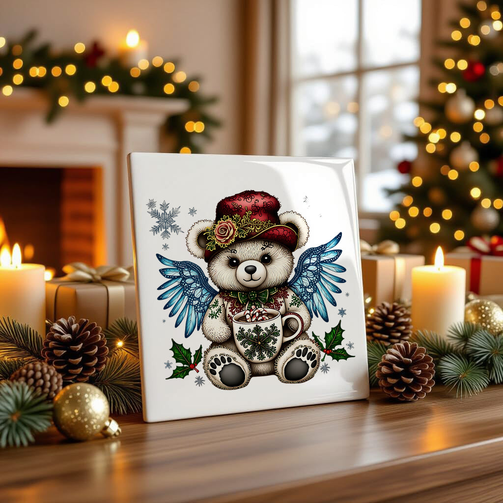 Fluffy Gothic Christmas Teddy Bear Collection – T-Shirt Tile & Tote Bag - Tile / Teddy 7 - T-shirt