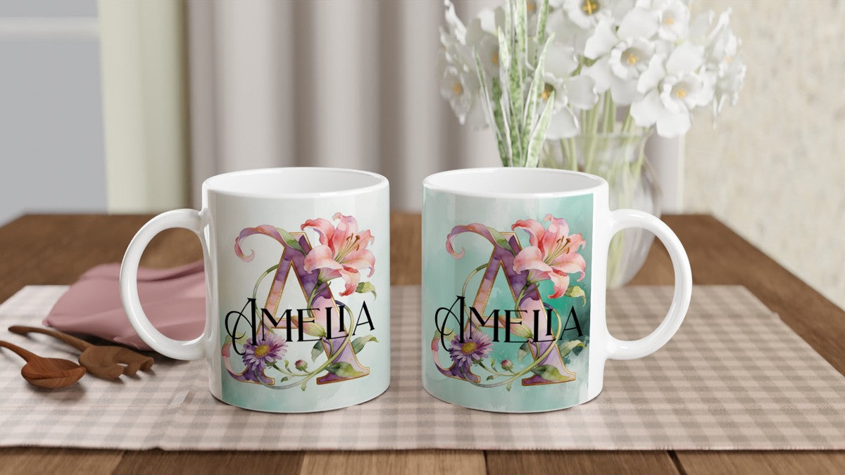 Personalised Mug, Name Mug, Custom Mug, Floral Mug
