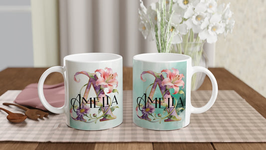 Personalised Mug, Name Mug, Custom Mug, Floral Mug