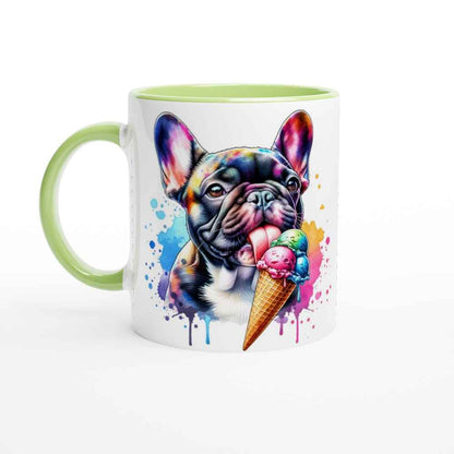 Cute Frenchie 250ml Ceramic Mug with Colour Inside – French Bulldog Licking Ice Cream | Unique Dog Lover Gift