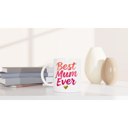 Best Mum Ceramic Mug -250ml  White Mug with Coloured Accents