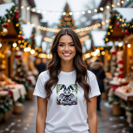 Fluffy Gothic Christmas Bunny Collection – T-Shirt Tile & Tote Bag - T-shirt / Bunny 1 - T-shirt