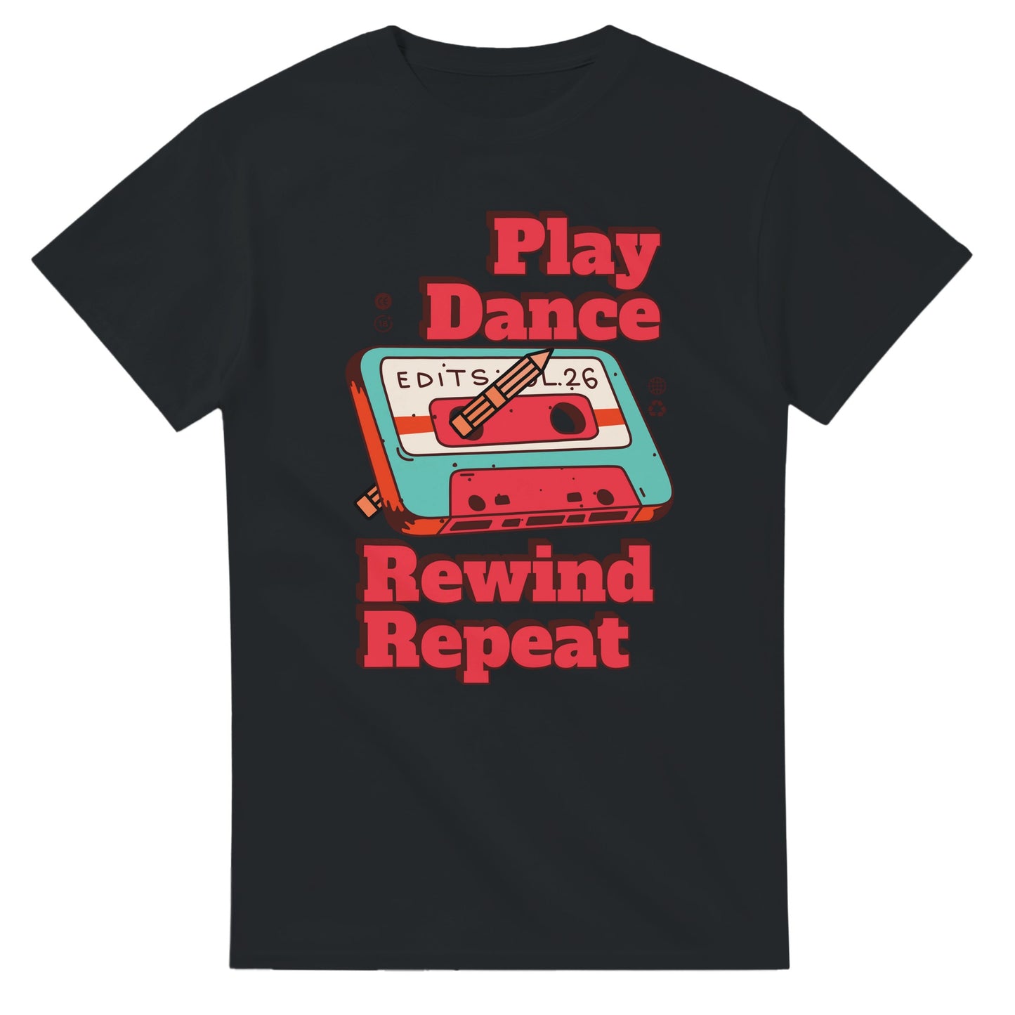 Retro Music Lovers T-Shirt - Play Dance Rewind Repeat - Vintage Audio Tee Funny cotton - Black / S - T-shirt