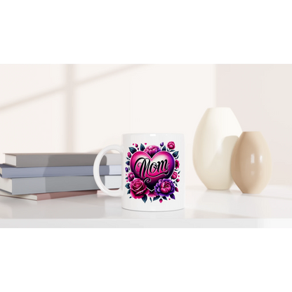 Mom Floral Design Ceramic Mug - 250ml White Coffee Cup