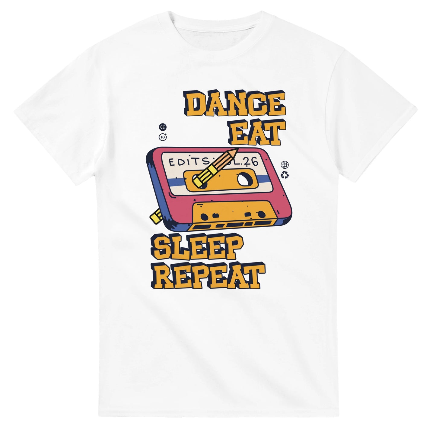 Retro Music Lovers T-Shirt - Dance Eat Sleep Repeat - Vintage Audio Tee for dancers - White / S - T-shirt