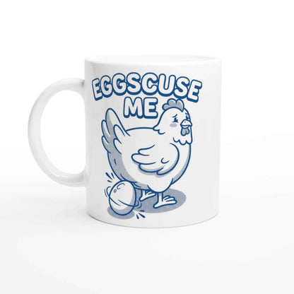 250ml Ceramic White Mug - Funny Chicken 'Eggscuse Me' Design