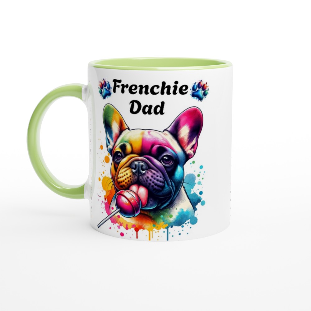 Frenchie Dad mug French Bulldog present for him White 250ml Ceramic Mug with Colour Inside - Ceramic Green - Print