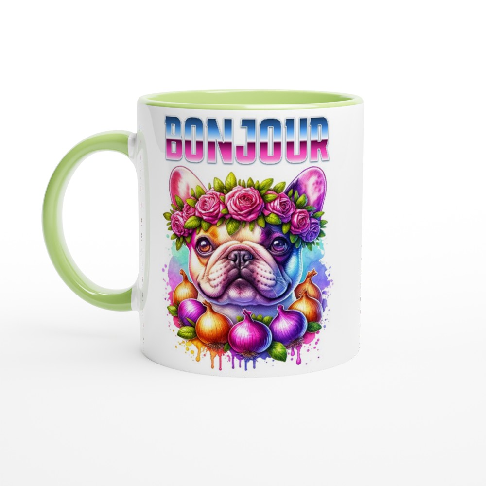 French Bulldog Floral 250ml colourful ceramic mug - Ceramic Green - Print Material