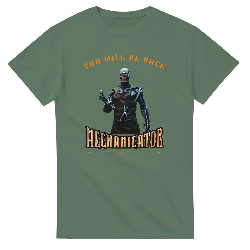 Funny Mechanic Terminator cotton T-shirt Gift for dad partner grandad - Military Green / S - Print Material