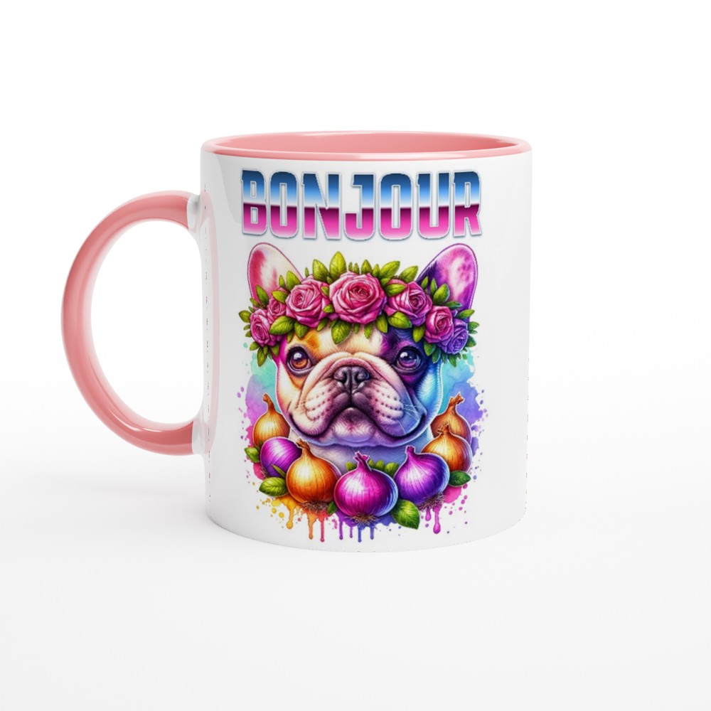 French Bulldog Floral 250ml colourful ceramic mug - Ceramic Pink - Print Material