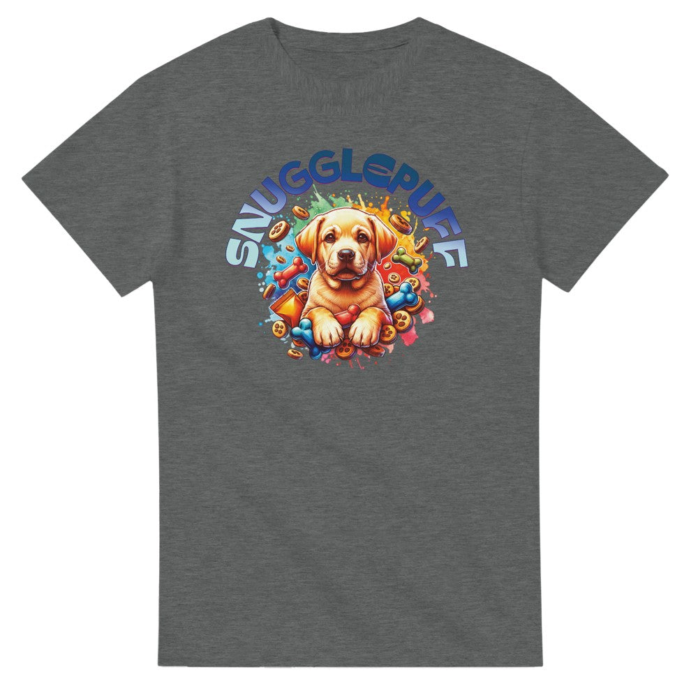 Cute Golden Retriever puppy Snugglepuff colourful T-shirt. - Graphite Heather / S - T-shirt