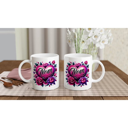 Mom Floral Design Ceramic Mug - 250ml White Coffee Cup