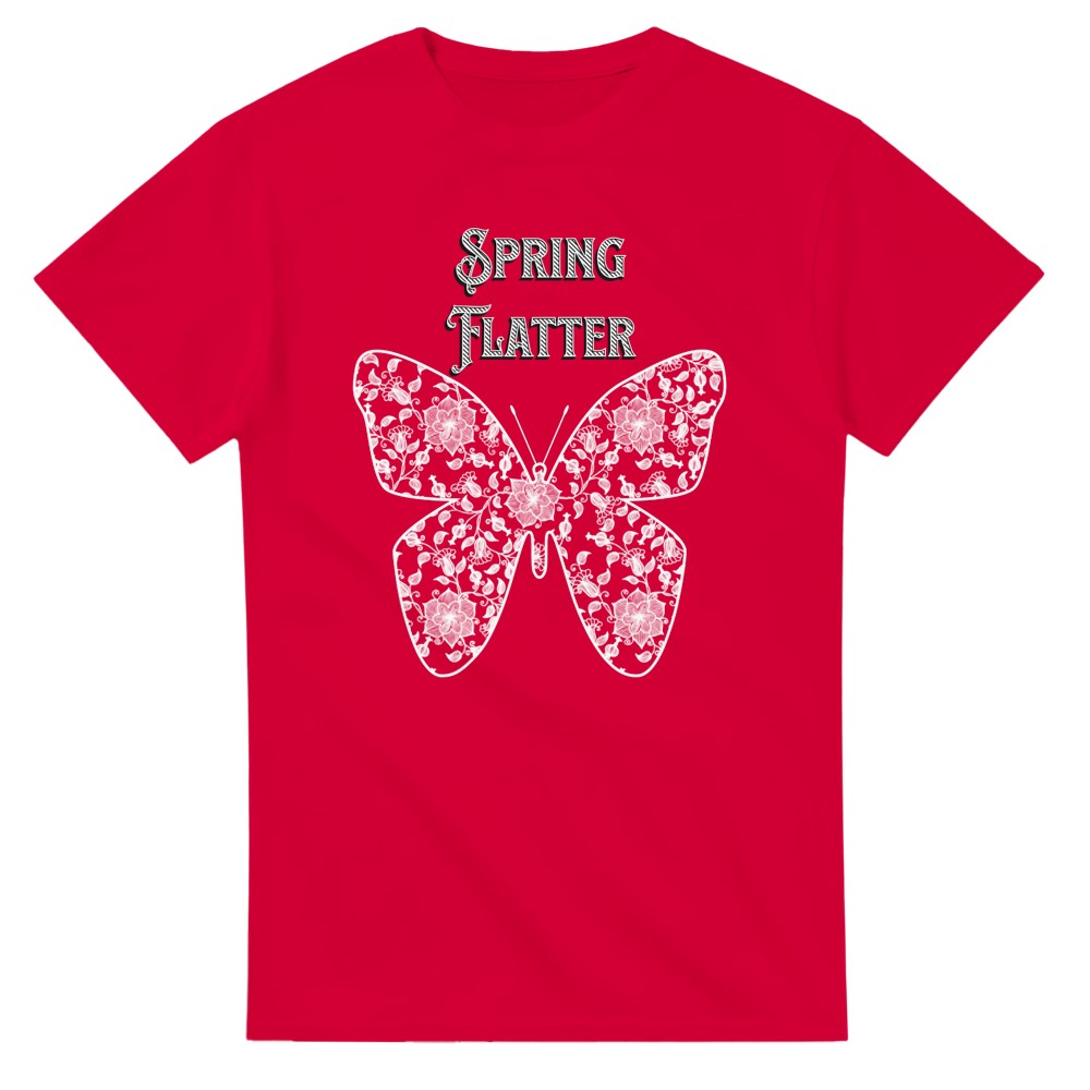 Cute Butterfly T-Shirt in lace style | Stylish 100% Cotton Tee | Casual Everyday Wear - Red / S - T-shirt