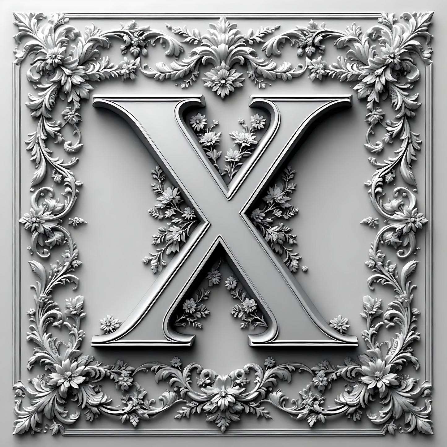 Black & White Floral Alphabet & Numbers – Elegant Decorative Design Set - X - Tiles