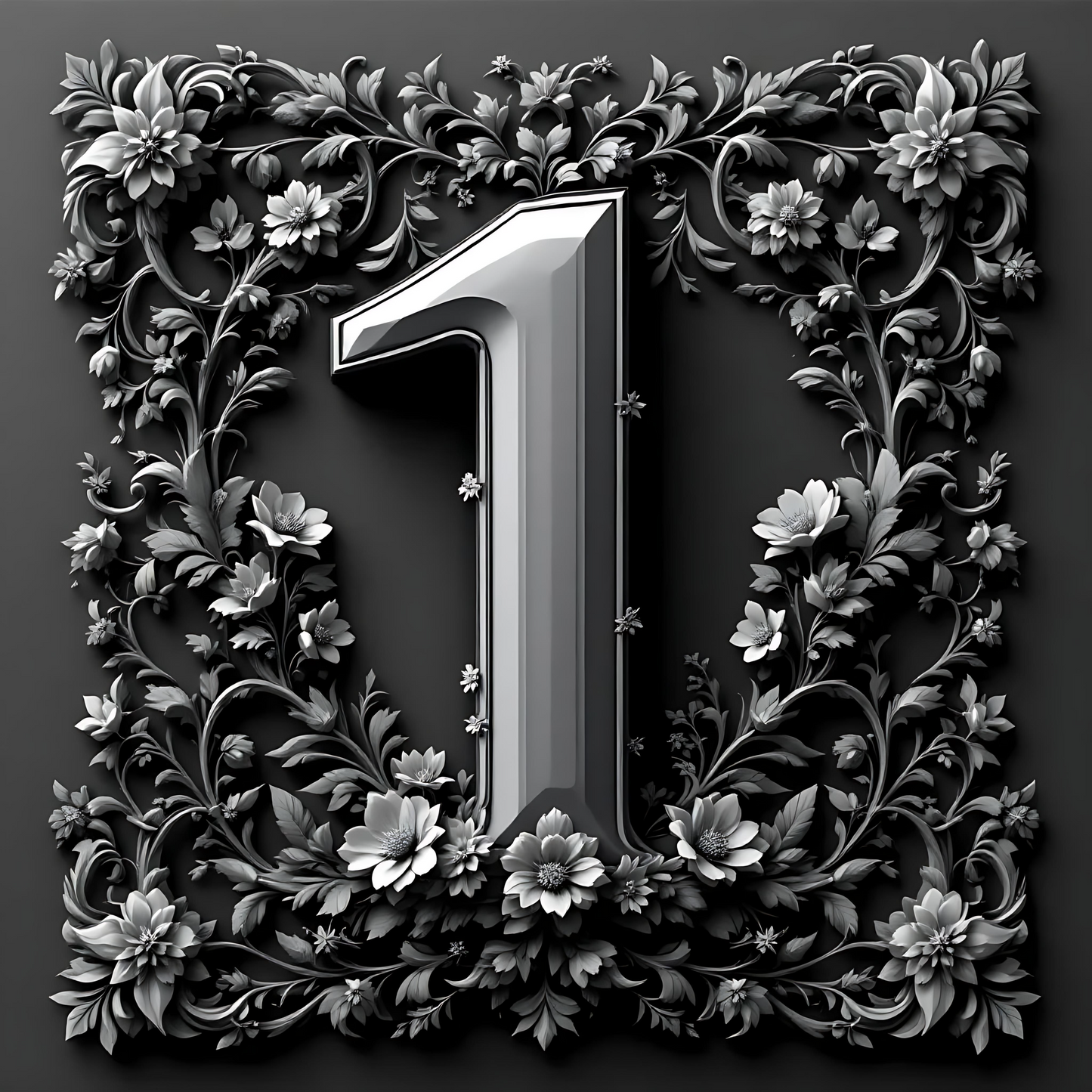 Black & White Floral Alphabet & Numbers – Elegant Decorative Design Set - 1 - Tiles