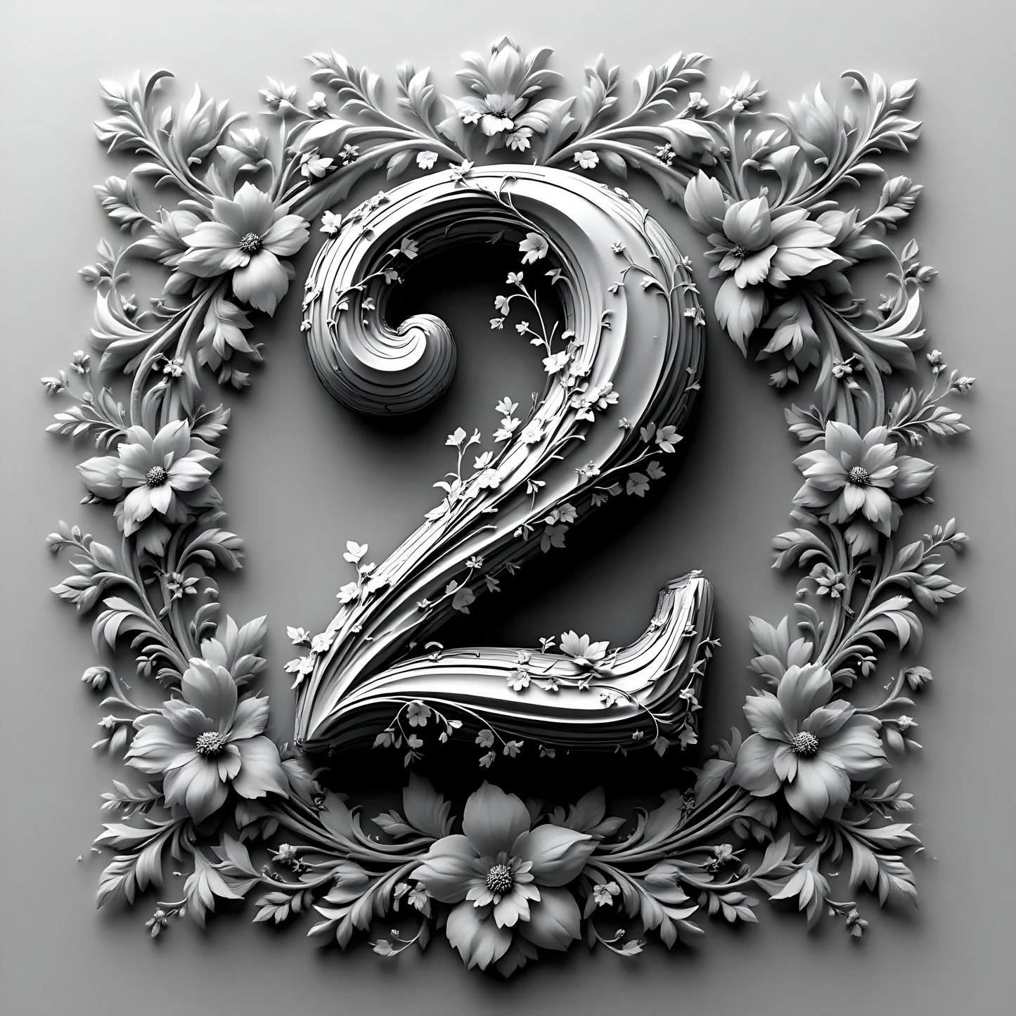 Black & White Floral Alphabet & Numbers – Elegant Decorative Design Set - 2 - Tiles