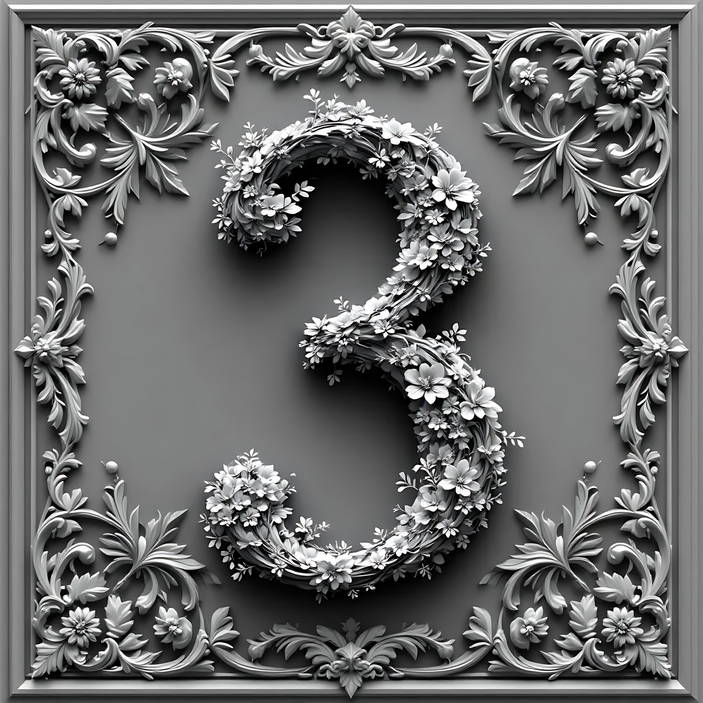 Black & White Floral Alphabet & Numbers – Elegant Decorative Design Set - 3 - Tiles