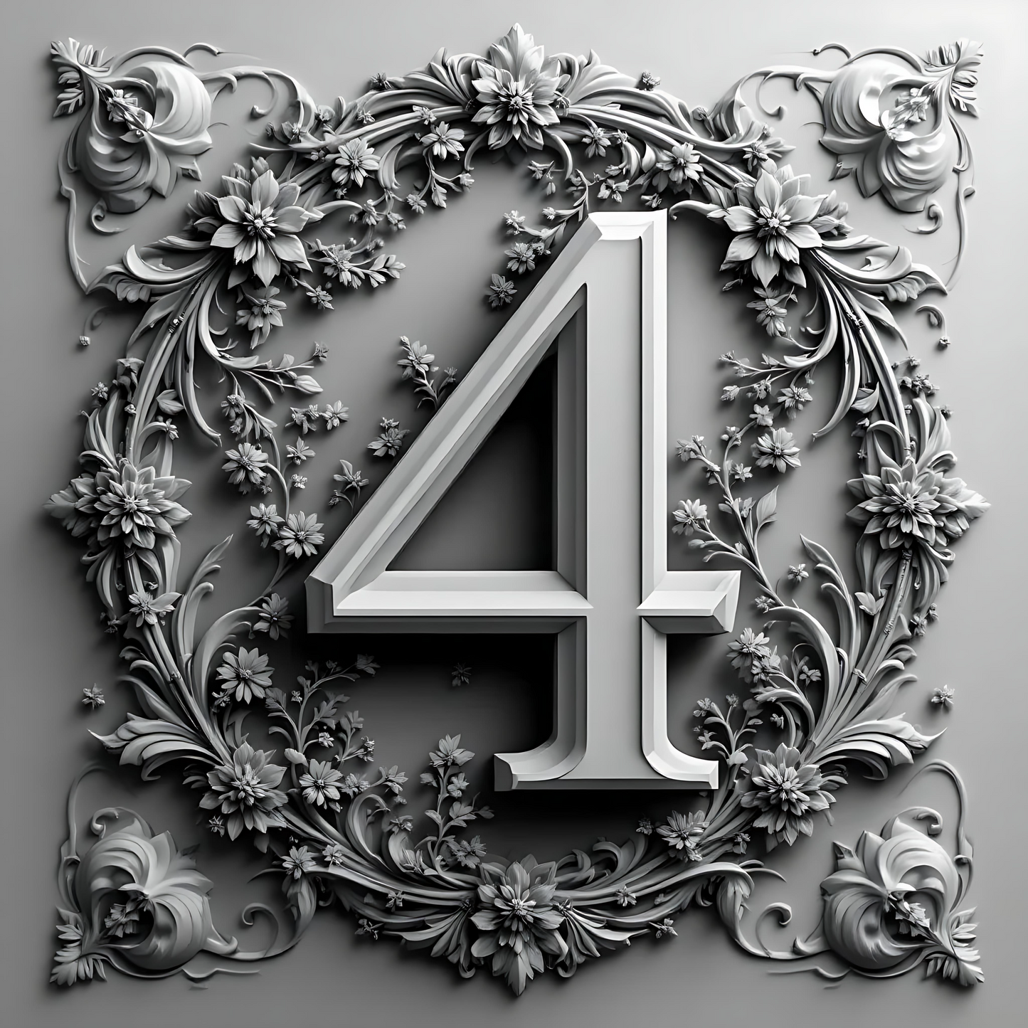 Black & White Floral Alphabet & Numbers – Elegant Decorative Design Set - 4 - Tiles