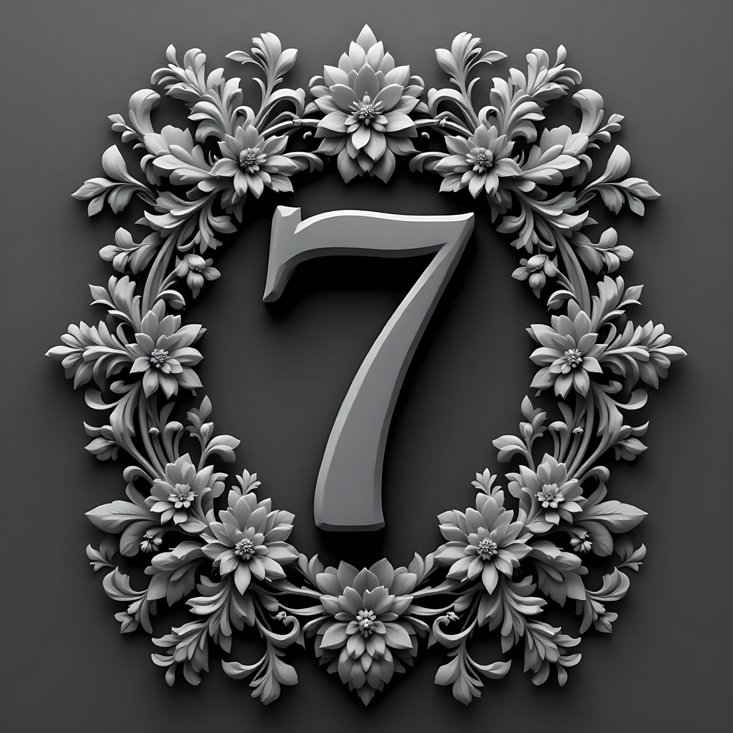 Black & White Floral Alphabet & Numbers – Elegant Decorative Design Set - 7 - Tiles