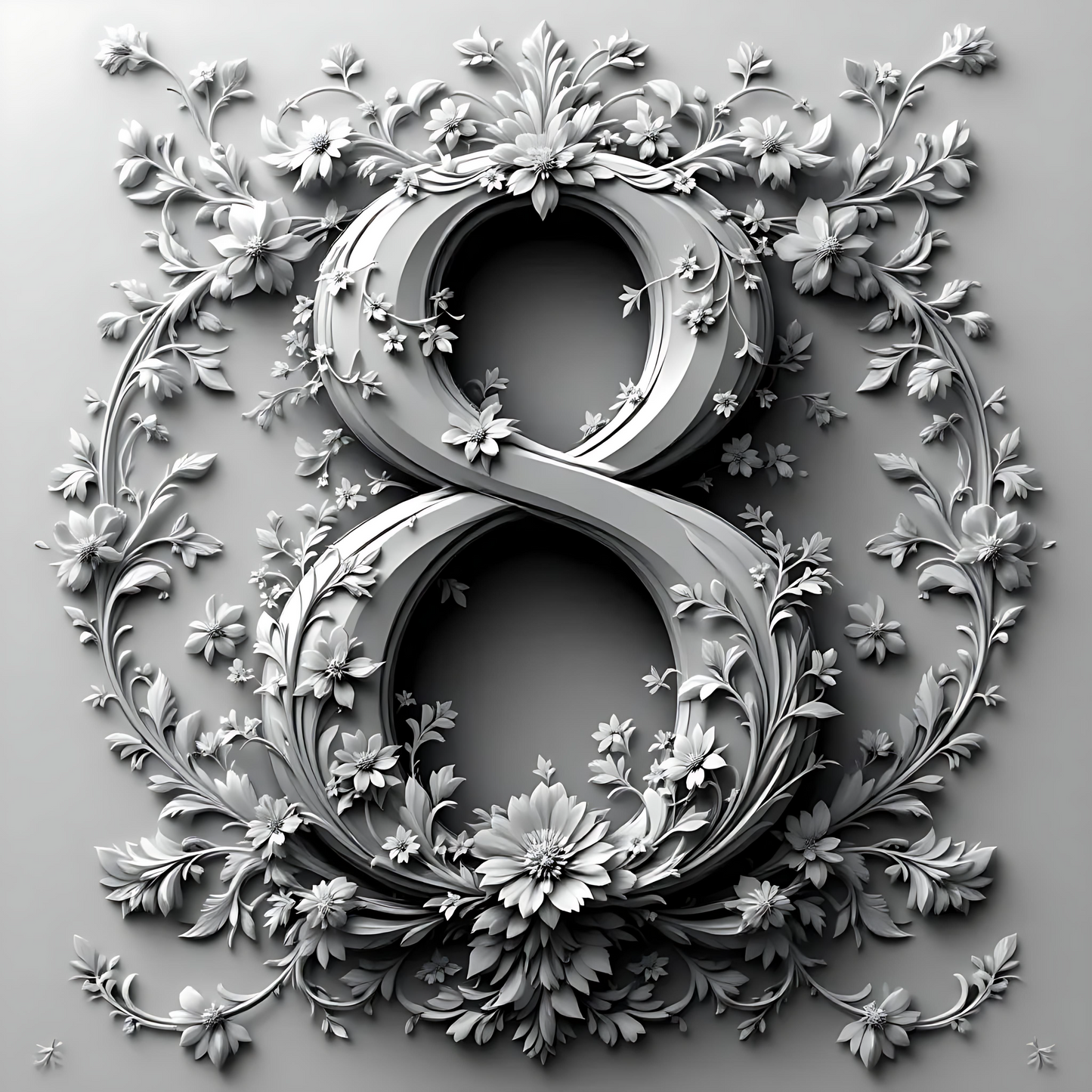 Black & White Floral Alphabet & Numbers – Elegant Decorative Design Set - 8 - Tiles