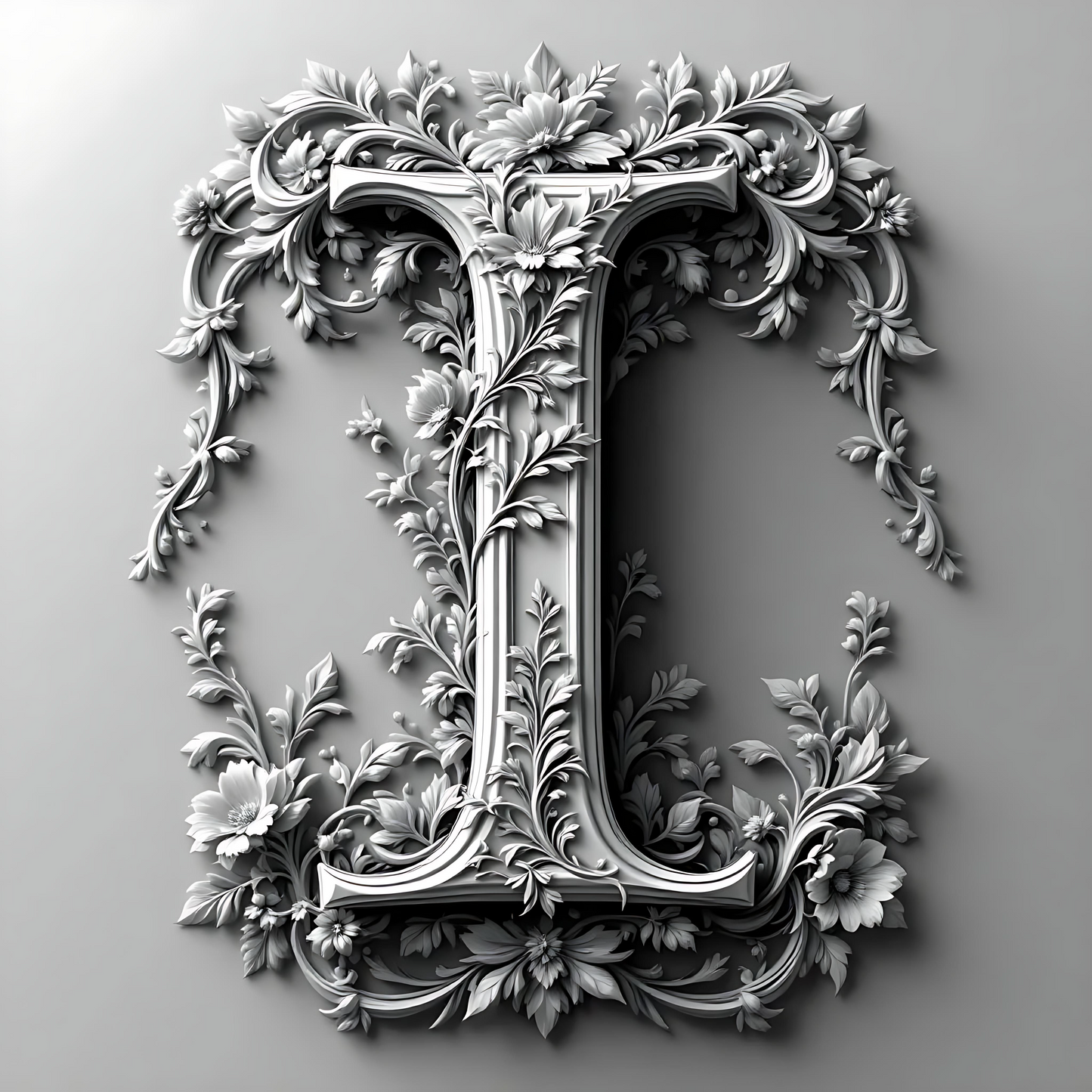 Black & White Floral Alphabet & Numbers – Elegant Decorative Design Set - I - Tiles