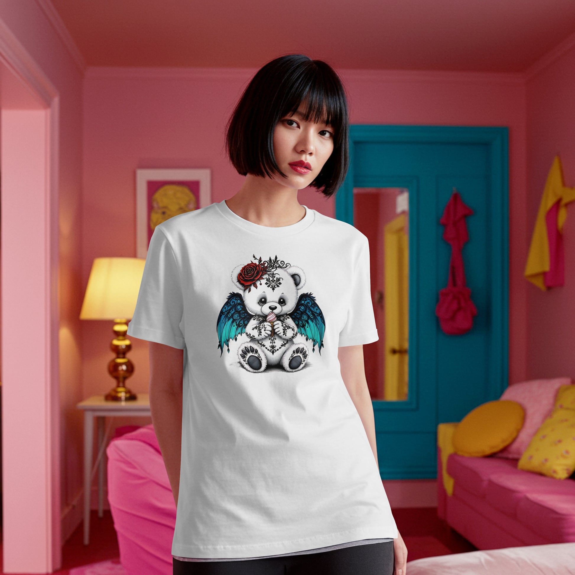 Fluffy Gothic Teddy Bear Collection – T-Shirt Tile & Tote Bag (Copy) - T-shirt / Teddy 1 - T-shirt