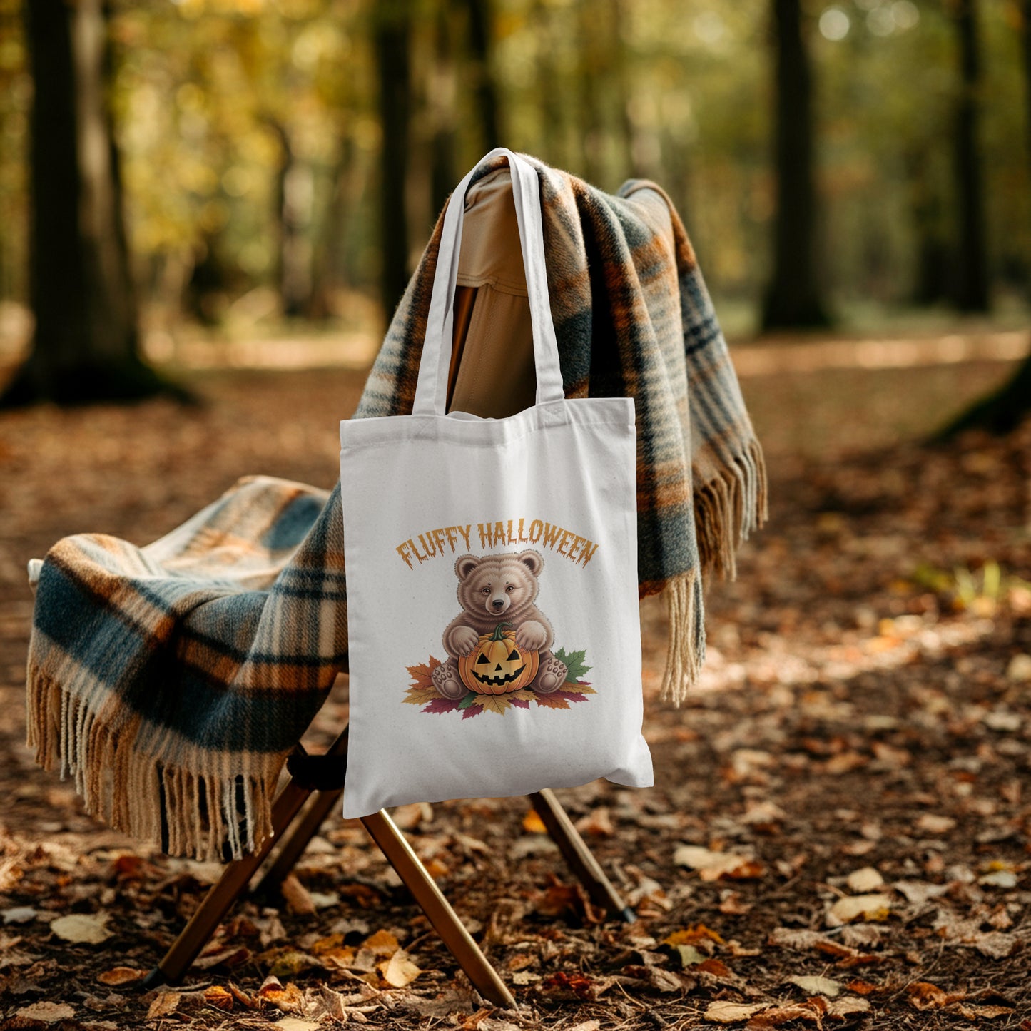 Halloween Organic Tote Bag – Cute Animal Designs 100% Cotton - Bear - Tote bag