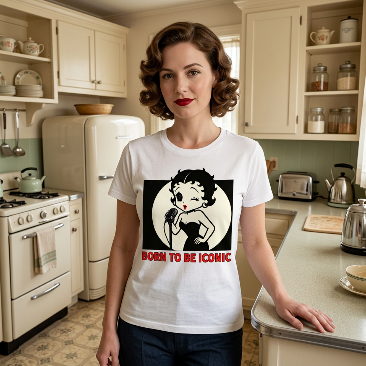Betty Boop Born To Be Iconic T-Shirt – Retro Cartoon Graphic Tee | Heavyweight Cotton Classic Fit Shirt UK
