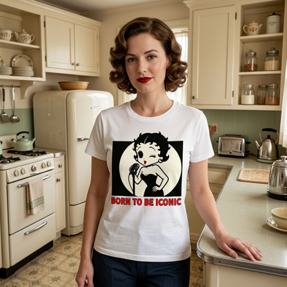 Betty Boop Born To Be Iconic T-Shirt – Retro Cartoon Graphic Tee | Heavyweight Cotton Classic Fit Shirt UK - J & I Vision