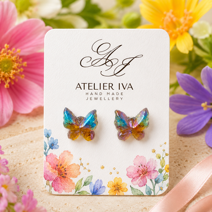 Blue & Pink Butterfly Resin Stud Earrings - J & I Vision