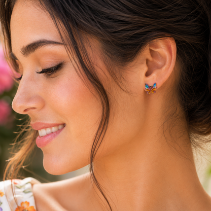 Blue & Pink Butterfly Resin Stud Earrings - J & I Vision