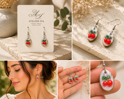 Cherry Resin Drop Earrings – Stainless Steel Hooks - J & I Vision