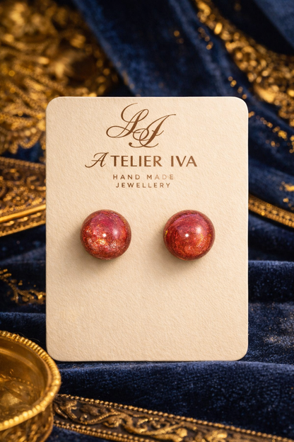 Red Shimmer Resin Stud Earrings - J & I Vision