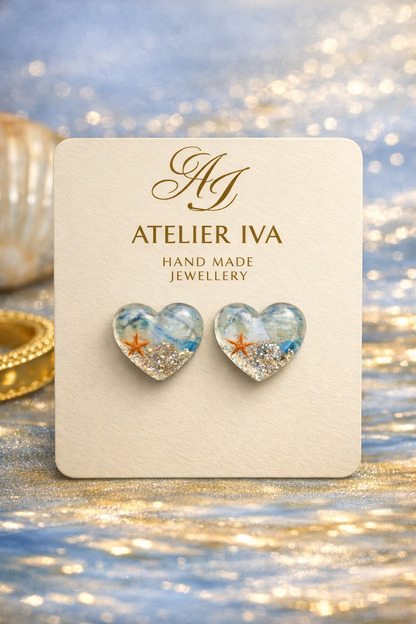 Ocean Heart Resin Stud Earrings - J & I Vision