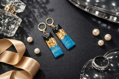 Black Teal & Gold Foil Clay Dangle Earrings - J & I Vision
